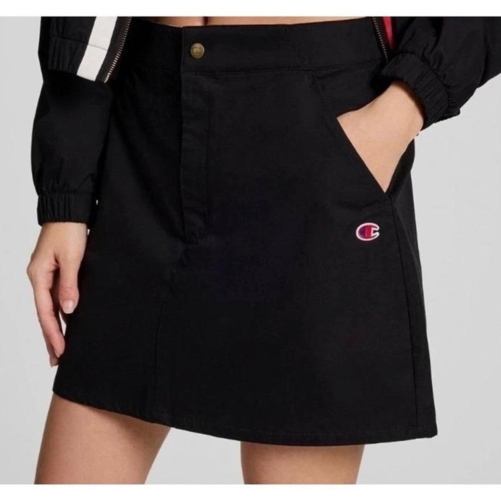 Champion Womens Black Cotton Mini Skirt A-Line Mesh Lined Sporty Size 2